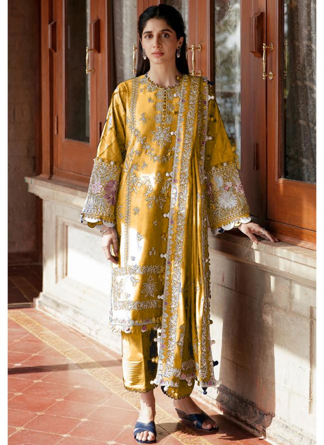 Georgette Yellow Party Wear Embroidery Work Pakistani Suit
